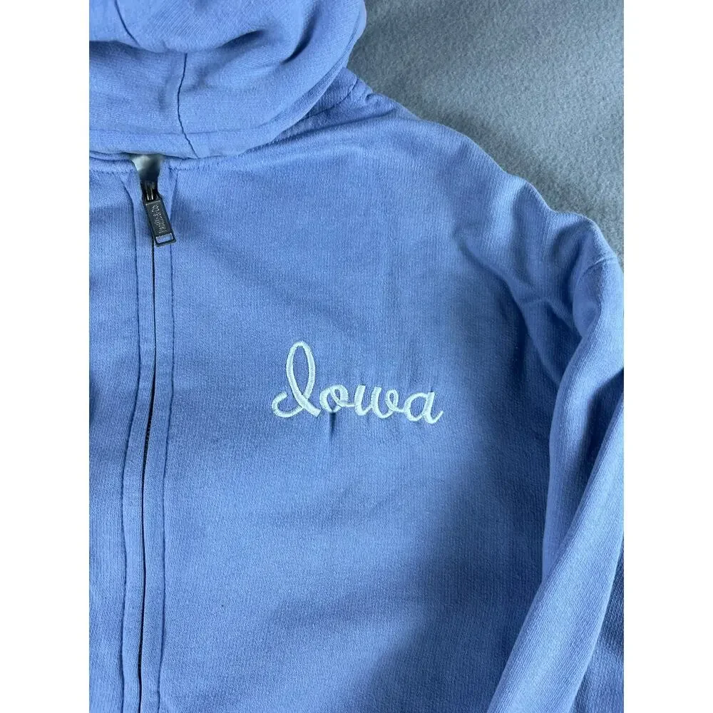 Pacific & Company Hoodie Mens L Periwinkle Blue Full Zip Iowa Embroidered Fleece